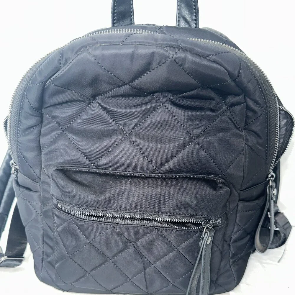 Black Quilted Small Backpack Laptop Pocket